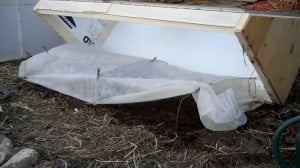 Remay fabric on a wire frame inside a cold frame